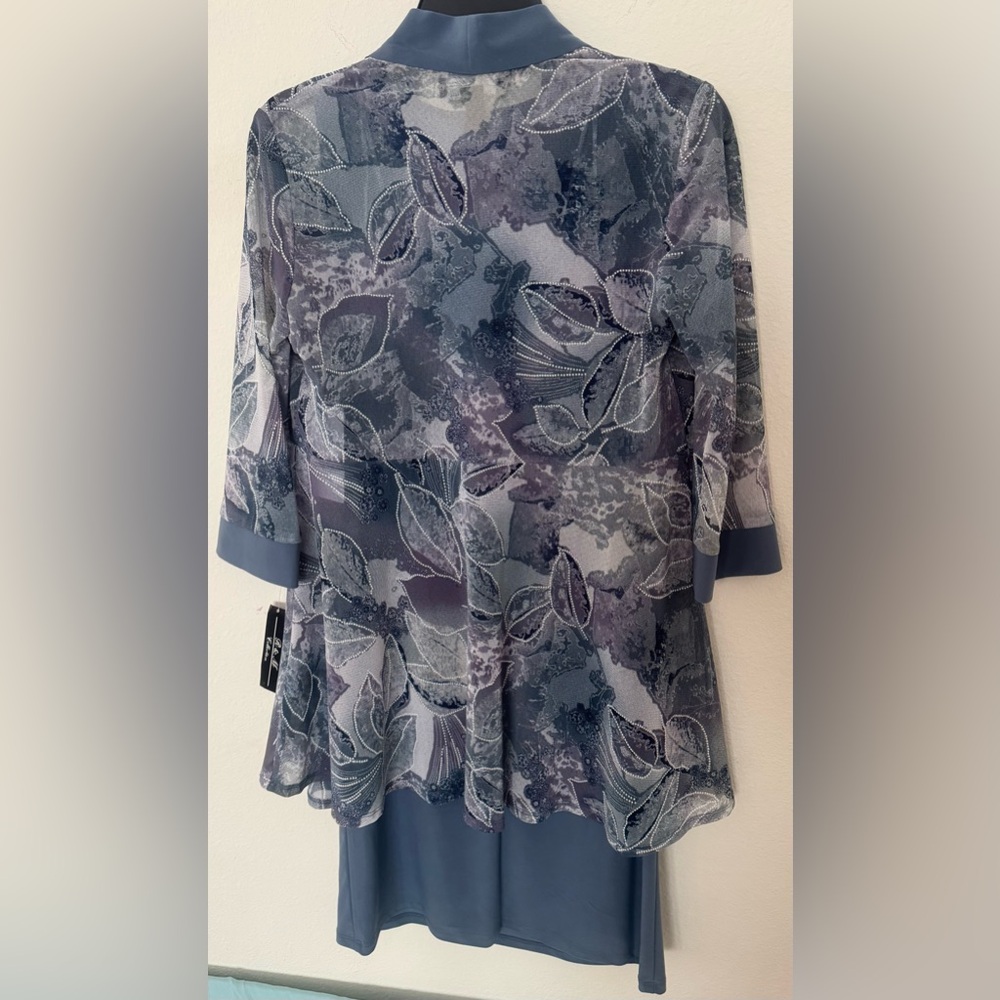 R&M Richards Women's 2-Piece Tank Dress W/Necklace & 3/4 Sleeve Sheer Jacket - Picture 5 of 9